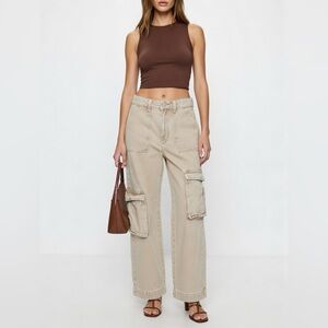 MISS LOVE Women's Beige Wide Leg Cargo Jeans